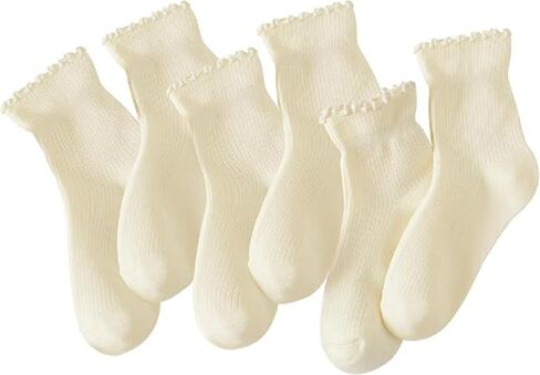 6 Pairs Girl Women Ruffle Socks, Ruffle Turn-Cuff Casual Cute Girl Ruffle Socks Breathable Cotton Ruffle Ankle Socks in Saudi Arabia