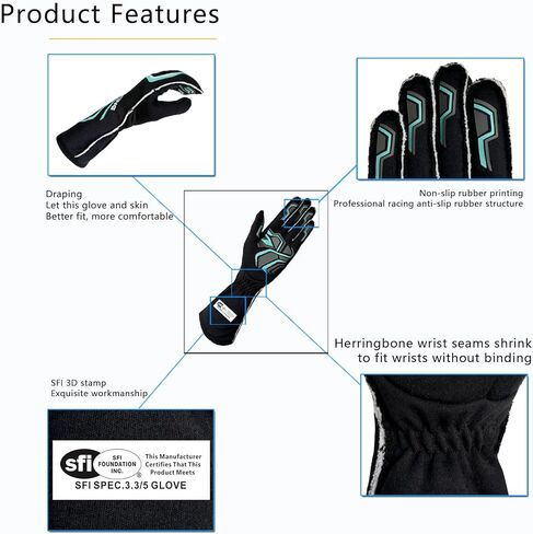قفازات السباق SFI 3.3/5 مثبطات اللهب معتمدة ، متماسكة aramid ، قبضة مضادة للانزلاق ، والتنفس ، وآمنة للسائقين المحترفين in Kuwait
