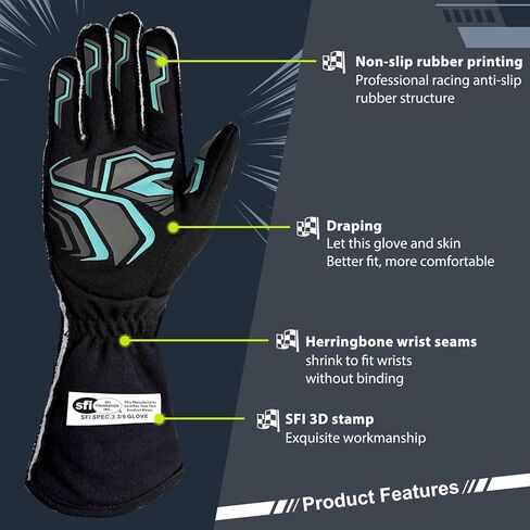 قفازات السباق SFI 3.3/5 مثبطات اللهب معتمدة ، متماسكة aramid ، قبضة مضادة للانزلاق ، والتنفس ، وآمنة للسائقين المحترفين in Kuwait