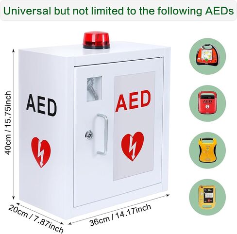 خزانة تخزين مزيل الرجفان AED PVC النافذة الشفافة الإسعافات الأولية في الخزانة المحفوفة بالانسداد والمواد القابلة للتعديل في مجال الطوارئ في المنزل والمكتب والمكان العام ، الأصفر in Kuwait