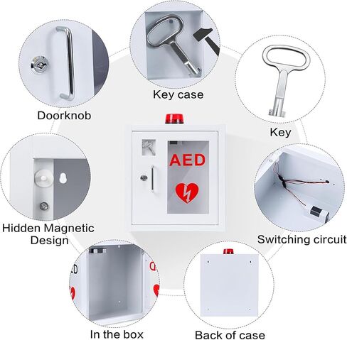 خزانة تخزين مزيل الرجفان AED PVC النافذة الشفافة الإسعافات الأولية في الخزانة المحفوفة بالانسداد والمواد القابلة للتعديل في مجال الطوارئ في المنزل والمكتب والمكان العام ، الأصفر in Kuwait