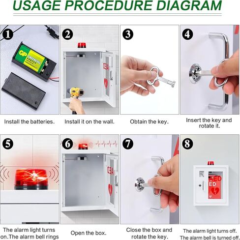 خزانة تخزين مزيل الرجفان AED PVC النافذة الشفافة الإسعافات الأولية في الخزانة المحفوفة بالانسداد والمواد القابلة للتعديل في مجال الطوارئ في المنزل والمكتب والمكان العام ، الأصفر in Kuwait