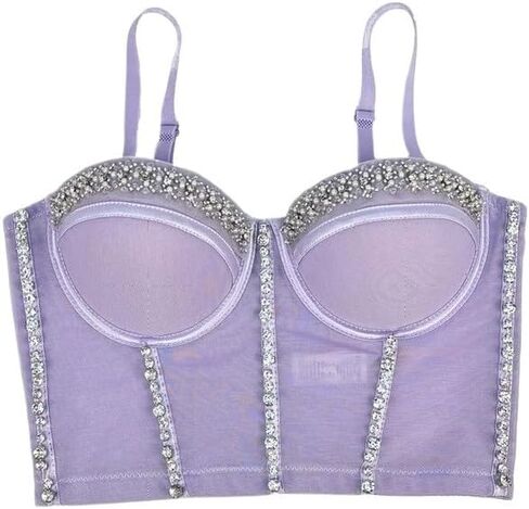 Mesh Lace Beautiful Back Underwear Women's Thin Elastic Suspender Bra Outer Wear Beaded Tube Top(D,38C) in Saudi Arabia
