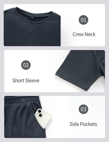 VSSJAVUN MANS Shorts Sets 2 omfits Waffle Knit Lounge مجموعة قصيرة الأكمام الصيفية. in Kuwait
