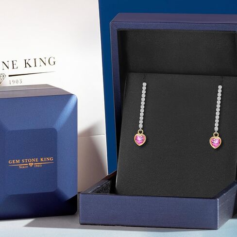 GEM Stone King 14k Two Tine Gold Gemstone Birthstone and Lab Grown Diamond Long Lond chain arocrings for Women | شكل قلب 5 ملم وجولة 1.5 ملم لهجات | أقراط السلسلة الذهبية in Saudi Arabia