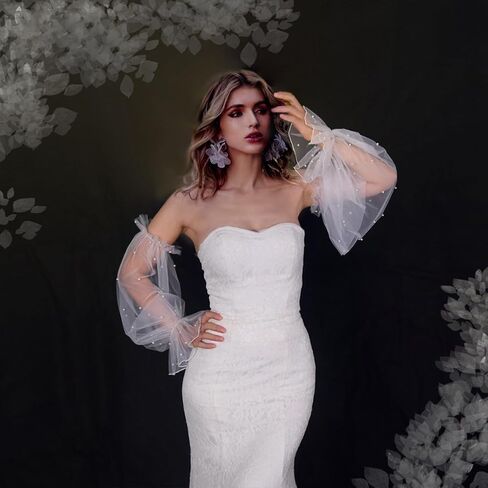Muloo Detachable Arm Sleeves with Pearl Bride Wedding Arm Cover Decorate Ruffle Sleeve for Bridal Accessories Arm Gloves, Approx. 65cm/ 25.59in, White in Saudi Arabia
