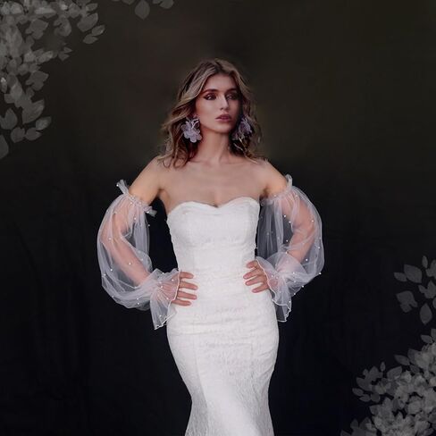 Muloo Detachable Arm Sleeves with Pearl Bride Wedding Arm Cover Decorate Ruffle Sleeve for Bridal Accessories Arm Gloves, Approx. 65cm/ 25.59in, White in Saudi Arabia