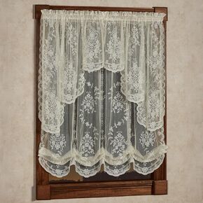 Luxury Sheer Polyester Fiona Lace Window Treatment | Beautiful Balloon Window Shade, 38L Swag Pair | Timeless Classic Traditional | White | Elegance Charm | Rod Pocket | Machine wash | Light Filtering in Kuwait