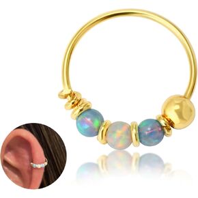 Gold Single - for ONE ear - 10mm Blue and White Opal Hoop Earring for Helix, Cartilage, 2nd Ear Piercing | MiYa Jewelry Handmade Gold Plated over Sterling Silver Hoop in Kuwait
