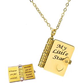 My Little Star Book Necklace, My Incredible Daughter Book Necklace, 18k Gold Plated Openable Necklaces with 6 Pages of Engraved Information, A letter for My Daughter Jewelry of Love in Saudi Arabia