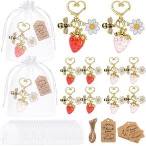 8 Pcs Strawberry Keychain Bulk Party Favor Gifts Strawberry Heart Charms Cheery Flower Daisy Key Chains Cute Bee for Purse Handbag Guests Women Cute Bag Wallet Purse Charms Party Supply in Saudi Arabia