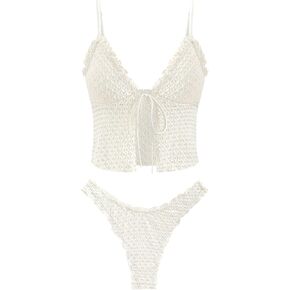 seamoly Women's Tankini Sets Tie Front Ruffle Bikini Set High Cut Thong Two Piece Swimsuit Floral Gingham Bathing Suit in Kuwait