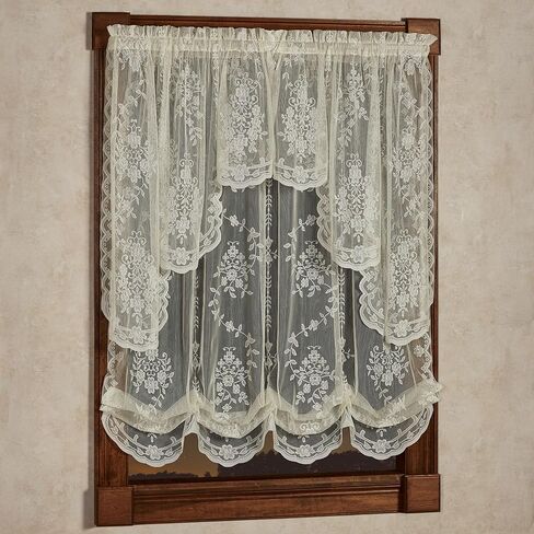 Luxury Sheer Polyester Fiona Lace Window Treatment | Beautiful Balloon Window Shade, 38L Swag Pair | Timeless Classic Traditional | White | Elegance Charm | Rod Pocket | Machine wash | Light Filtering in Saudi Arabia