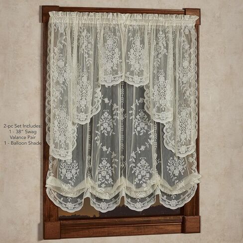 Luxury Sheer Polyester Fiona Lace Window Treatment | Beautiful Balloon Window Shade, 38L Swag Pair | Timeless Classic Traditional | White | Elegance Charm | Rod Pocket | Machine wash | Light Filtering in Saudi Arabia