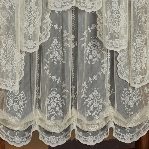Luxury Sheer Polyester Fiona Lace Window Treatment | Beautiful Balloon Window Shade, 38L Swag Pair | Timeless Classic Traditional | White | Elegance Charm | Rod Pocket | Machine wash | Light Filtering in Saudi Arabia