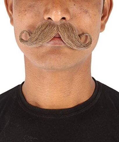 HPO Men's Novelty Vintage Human Hair Mustache | Adult Halloween Cosplay Facial Hair for Men | Fake Mustache for Costume Party in Saudi Arabia