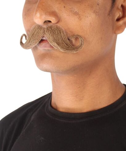 HPO Men's Novelty Vintage Human Hair Mustache | Adult Halloween Cosplay Facial Hair for Men | Fake Mustache for Costume Party in Saudi Arabia