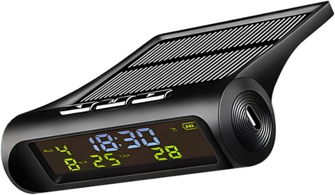 Amosfun Car Digital Clock Thermeter درجة حرارة تعمل بالطاقة الشمسية للوحة معلومات السيارة من السهل قراءة تاريخ درجة حرارة العرض ملحقًا أساسيًا للسيارة in Saudi Arabia