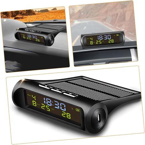 Amosfun Car Digital Clock Thermeter درجة حرارة تعمل بالطاقة الشمسية للوحة معلومات السيارة من السهل قراءة تاريخ درجة حرارة العرض ملحقًا أساسيًا للسيارة in Saudi Arabia