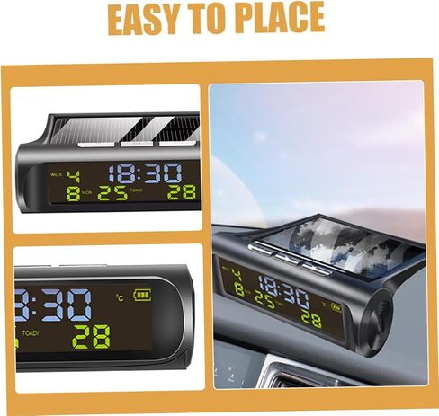Amosfun Car Digital Clock Thermeter درجة حرارة تعمل بالطاقة الشمسية للوحة معلومات السيارة من السهل قراءة تاريخ درجة حرارة العرض ملحقًا أساسيًا للسيارة in Saudi Arabia