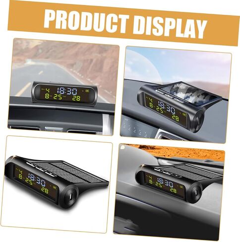 Amosfun Car Digital Clock Thermeter درجة حرارة تعمل بالطاقة الشمسية للوحة معلومات السيارة من السهل قراءة تاريخ درجة حرارة العرض ملحقًا أساسيًا للسيارة in Saudi Arabia