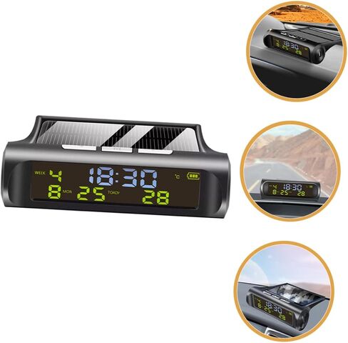 Amosfun Car Digital Clock Thermeter درجة حرارة تعمل بالطاقة الشمسية للوحة معلومات السيارة من السهل قراءة تاريخ درجة حرارة العرض ملحقًا أساسيًا للسيارة in Saudi Arabia