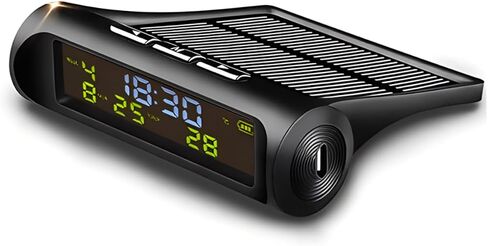 Amosfun Car Digital Clock Thermeter درجة حرارة تعمل بالطاقة الشمسية للوحة معلومات السيارة من السهل قراءة تاريخ درجة حرارة العرض ملحقًا أساسيًا للسيارة in Saudi Arabia