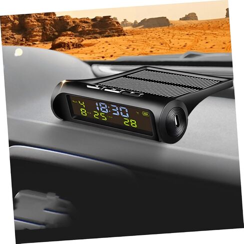 Amosfun Car Digital Clock Thermeter درجة حرارة تعمل بالطاقة الشمسية للوحة معلومات السيارة من السهل قراءة تاريخ درجة حرارة العرض ملحقًا أساسيًا للسيارة in Saudi Arabia
