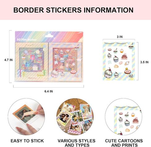 2x3 Photo Border Stickers for FujiFilm Instax Mini 12/11/9/8/7+/99/90 EVO Instant Camera 3 inch Film - Multicolor 60 pcs in Kuwait