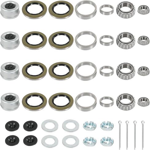 4 Sets 25580 14125A Boat Trailer Axle Bearings Kit, 22333TB/10-36 Grease Seals, 2.72'' Dust Caps Spindle Nuts Cotter Pins Washers for 5200-7000 lbs Tandem Axles #D42 Spindle in Kuwait