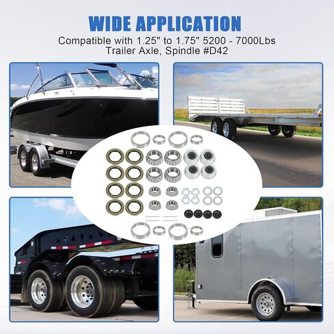 4 Sets 25580 14125A Boat Trailer Axle Bearings Kit, 22333TB/10-36 Grease Seals, 2.72'' Dust Caps Spindle Nuts Cotter Pins Washers for 5200-7000 lbs Tandem Axles #D42 Spindle in Kuwait