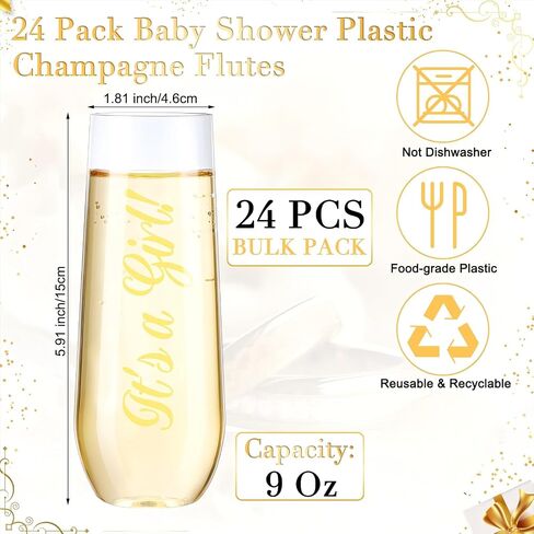 Maxcheck 24 Pcs Baby Shower Plastic Champagne Flutes Disposable Champagne Glasses Baby Shower Glasses Stemless Champagne Flutes Cocktail Cups Mimosa Bar Cups Baby Shower Favors for Guests (Boy) in Saudi Arabia