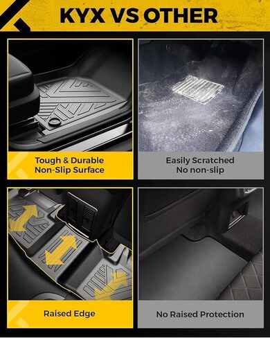 سجادات أرضية KYX لـ 2015-2023 F150 SuperCrew/Crew Cab، بطانات أرضية للحماية من جميع الأحوال الجوية للصف الأول والثاني من الأمام والخلف، سجادات السيارة TPE باللون الأسود in Kuwait