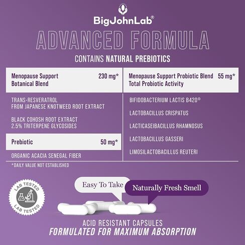 BIGJOHNLAB Probiotics 60 Billion CFU - 10 Strains + Organic Prebiotics - Immune, Digestive & Gut Health - Supports Occasional Constipation, Diarrhea, Gas & Bloating - for Women & Men - 30ct in Saudi Arabia