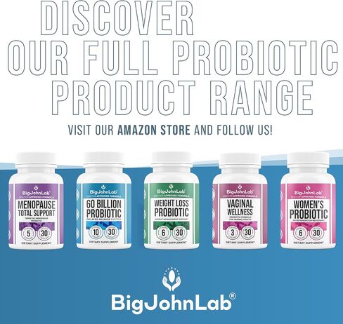 BIGJOHNLAB Probiotics 60 Billion CFU - 10 Strains + Organic Prebiotics - Immune, Digestive & Gut Health - Supports Occasional Constipation, Diarrhea, Gas & Bloating - for Women & Men - 30ct in Saudi Arabia