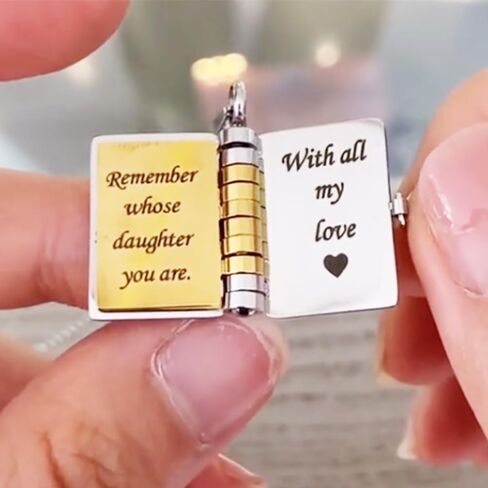 My Little Star Book Necklace, My Incredible Daughter Book Necklace, 18k Gold Plated Openable Necklaces with 6 Pages of Engraved Information, A letter for My Daughter Jewelry of Love in Saudi Arabia