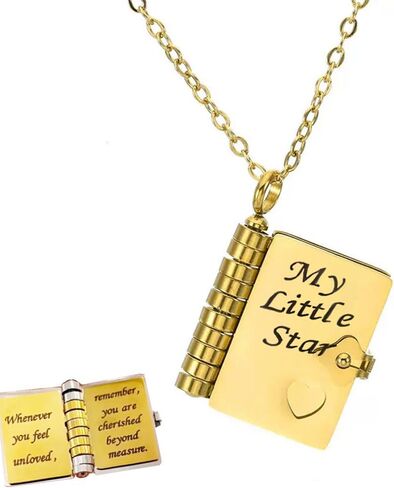 My Little Star Book Necklace, My Incredible Daughter Book Necklace, 18k Gold Plated Openable Necklaces with 6 Pages of Engraved Information, A letter for My Daughter Jewelry of Love in Saudi Arabia