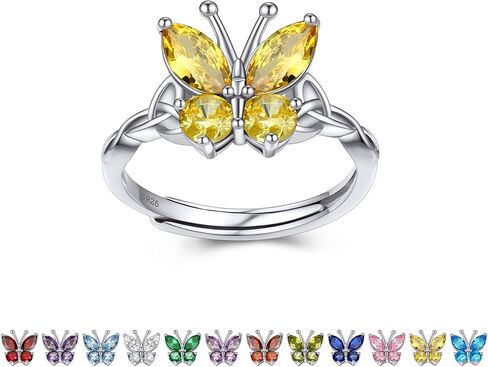 Bestyle Sterling Silver Birthstone Rings for Women, Dainty Butterfly Stackable Ring Adjustable Ideal Valentine's Gifts for Her in Saudi Arabia
