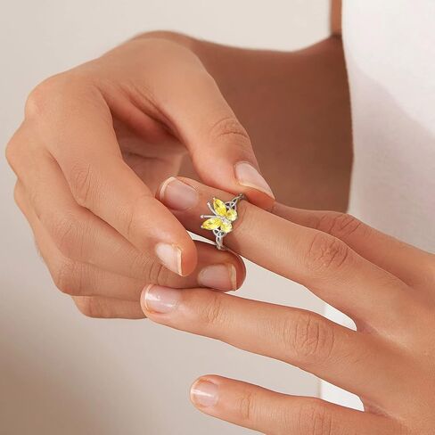 Bestyle Sterling Silver Birthstone Rings for Women, Dainty Butterfly Stackable Ring Adjustable Ideal Valentine's Gifts for Her in Saudi Arabia