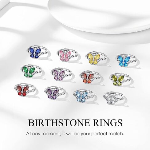 Bestyle Sterling Silver Birthstone Rings for Women, Dainty Butterfly Stackable Ring Adjustable Ideal Valentine's Gifts for Her in Saudi Arabia