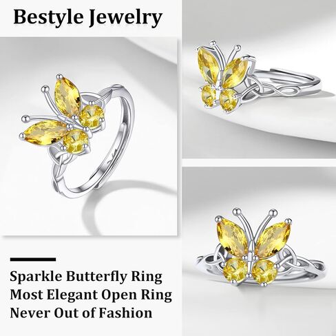 Bestyle Sterling Silver Birthstone Rings for Women, Dainty Butterfly Stackable Ring Adjustable Ideal Valentine's Gifts for Her in Saudi Arabia