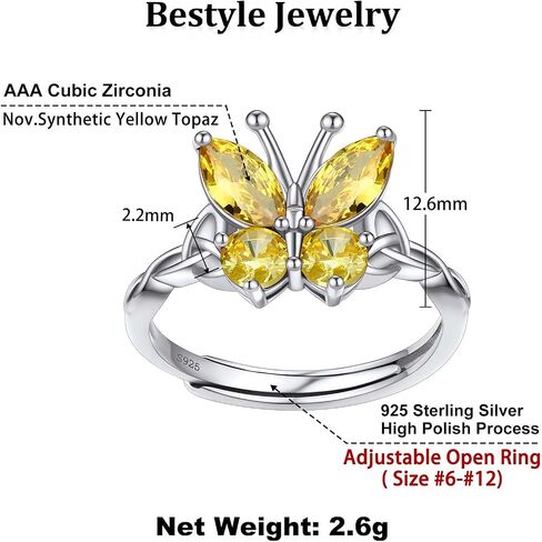 Bestyle Sterling Silver Birthstone Rings for Women, Dainty Butterfly Stackable Ring Adjustable Ideal Valentine's Gifts for Her in Saudi Arabia
