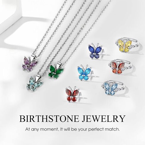 Bestyle Sterling Silver Birthstone Rings for Women, Dainty Butterfly Stackable Ring Adjustable Ideal Valentine's Gifts for Her in Saudi Arabia