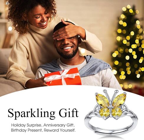 Bestyle Sterling Silver Birthstone Rings for Women, Dainty Butterfly Stackable Ring Adjustable Ideal Valentine's Gifts for Her in Saudi Arabia