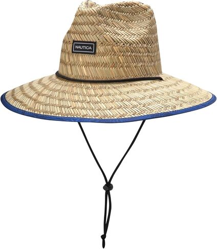 Nautica Men's Straw Lifeguard Hat - Lightweight Wide Brim Outdoor Beach Sun Hats for Men with Adjustable Chin Strap in Saudi Arabia