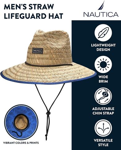 Nautica Men's Straw Lifeguard Hat - Lightweight Wide Brim Outdoor Beach Sun Hats for Men with Adjustable Chin Strap in Saudi Arabia