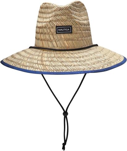 Nautica Men's Straw Lifeguard Hat - Lightweight Wide Brim Outdoor Beach Sun Hats for Men with Adjustable Chin Strap in Saudi Arabia