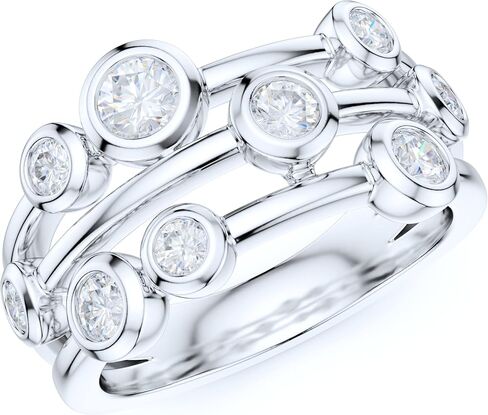 9 ملم عريض الصلبة الفضة الفضية Triplex Row Bubble Cocktail Ring محاكاة مستديرة مدي مجموعة الماس أو فرقة زفاف مويسانيت الأصلية in Saudi Arabia