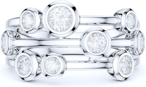 9 ملم عريض الصلبة الفضة الفضية Triplex Row Bubble Cocktail Ring محاكاة مستديرة مدي مجموعة الماس أو فرقة زفاف مويسانيت الأصلية in Saudi Arabia