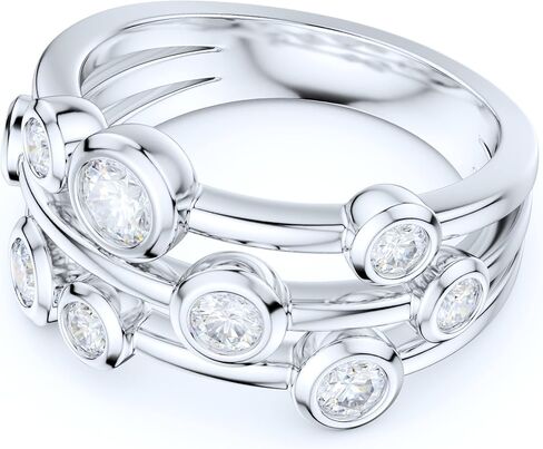 9 ملم عريض الصلبة الفضة الفضية Triplex Row Bubble Cocktail Ring محاكاة مستديرة مدي مجموعة الماس أو فرقة زفاف مويسانيت الأصلية in Saudi Arabia